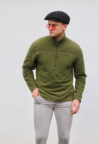 MOUNTAIN HARDWEAR USA 1/4 ZIP OLIVE GREEN FLEECE SWEATSHIRT