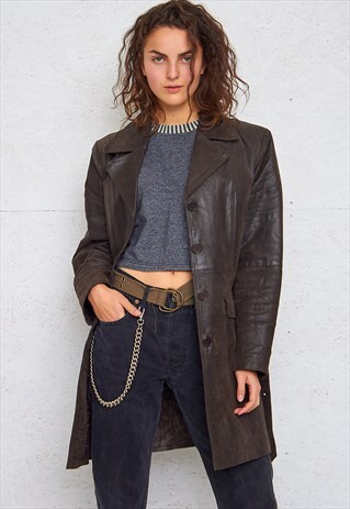 VINTAGE DARK BROWN LEATHER COAT