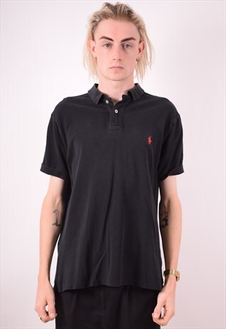 POLO RALPH LAUREN MENS VINTAGE POLO SHIRT XL BLACK 90S
