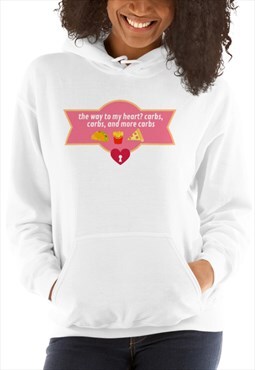 Carbs Lover Graphic Long Sleeve Hoodie White