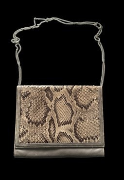 70's Vintage Grey Snake Silver Chain Shoulder Bag
