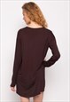 PLAIN COLOR COTTON BLEND LONG T-SHIRT DRESS IN BROWN CY