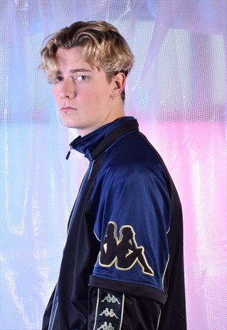 VINTAGE KAPPA BLACK AND BLUE TRACK JACKET