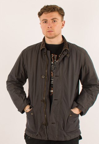 VINTAGE GREY BARBOUR LONG TRENCH JACKET LARGE