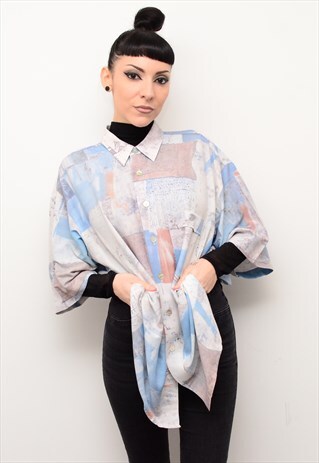VINTAGE 90'S PASTEL ABSTRACT PATTERNED OVERSIZED SHIRT