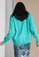 VINTAGE 80S FLORAL EMBROIDERY KNIT ROUNDNECK GREEN CARDIGAN