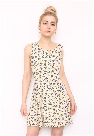 VINTAGE 90S YELLOW BLUE PRINT DRESS
