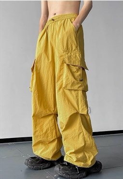 Parachute joggers balloon pants wide skater trousers yellow
