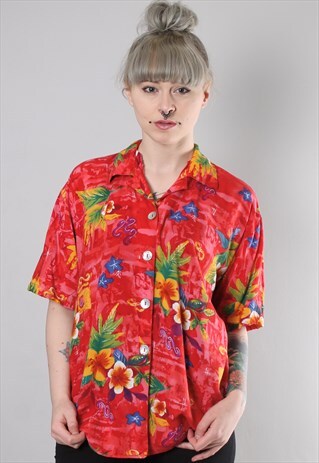 VINTAGE 90S HAWAIIAN FLORAL PATTERNED SHIRT
