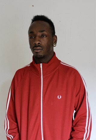 VINTAGE RED FRED PERRY TRACK JACKET XL