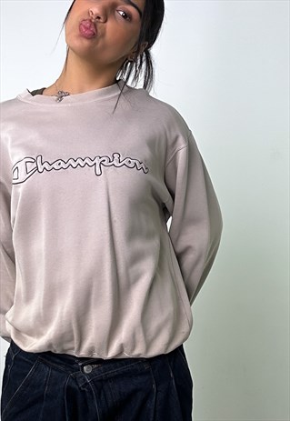 GREY 90S CHAMPION EMBROIDERED SPELLOUT SWEATSHIRT