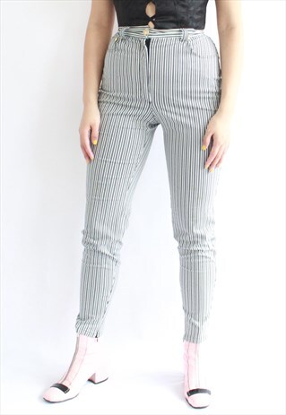 GIANNA VERSACE MONOCHROME STRIPES HIGH WAIST TROUSERS