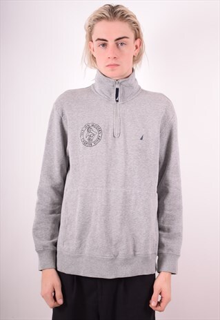 NAUTICA MENS VINTAGE SWEATSHIRT JUMPER MEDIUM GREY 90S