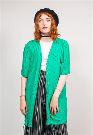 90'S VINTAGE CUTE GREEN PATTERNED OVERSIZE SHIRT