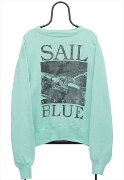 Vintage Sail Graphic Green Sweatshirt Womens