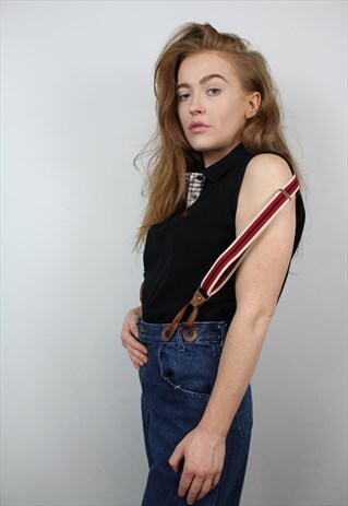 JET BLACK BURBERRY SLEEVELESS POLO SHIRT