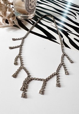 1980's Silver Droplets Diamante Necklace