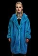 NEON FAUX FUR LONG COAT HOODED TRENCH BRIGHT RAVER BOMBER