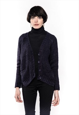  Navy color Cable heavy Knit Front Pockets Cardigan