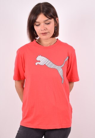 PUMA WOMENS VINTAGE T-SHIRT TOP LARGE RED 90S