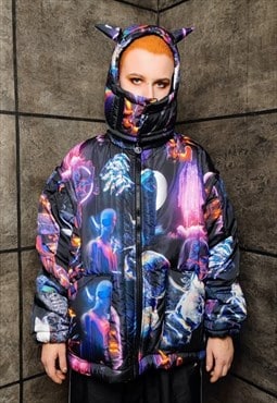 Psychedelic bomber jacket handmade detachable raver puffer 