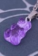 CRW SILVER PURPLE RESIN GUMMY BEAR NECKLACE 