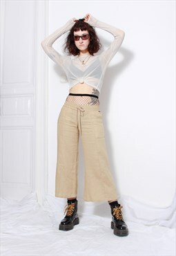 90s vintage y2k aesthetic beige linen deadstock culottes