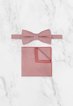 Dusty Pink Cotton Suede Bow Tie & Pocket Square Set