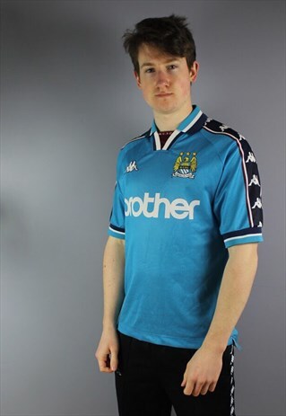 VINTAGE KAPPA MANCHESTER CITY FOOTBALL SHIRT IN BLUE