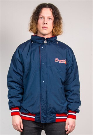 VINTAGE 90'S NAVY STARTER MLB ATLANTA BRAVES COAT JACKET