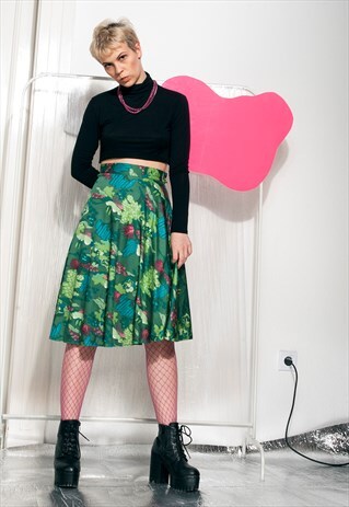 FULL SKIRT - 70S VINTAGE PSYCHEDELIC GARDEN MIDI SKIRT