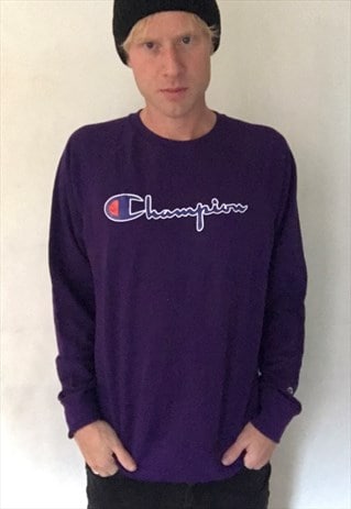 VINTAGE CHAMPION CREW NECK SWEATSHIRT JUMPER PURPLE M 10 12