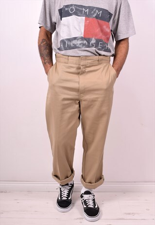DICKIES MENS VINTAGE TROUSERS W34 L34 BEIGE 90S
