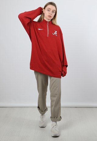VINTAGE NIKE XL RED PRINTED LOGO 1/4 ZIP SWEATSHIRT