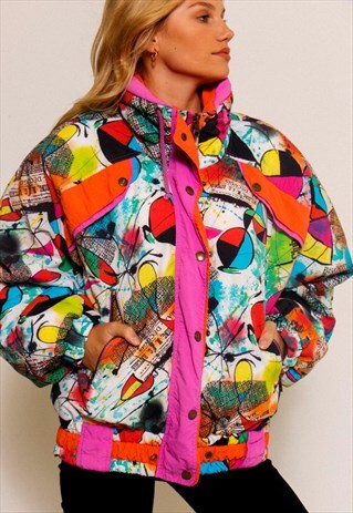 VINTAGE 90'S GRAFFITI SPLASH PUFFER JACKET