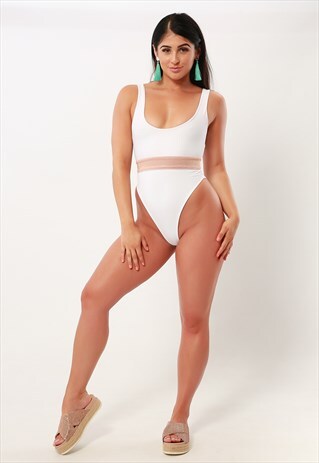 ROSE GOLD SEAMLESS ELASTICATED WAIST HIGH LEG SWIMSUIT