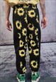 SUNFLOWER FLEECE JOGGERS HANDMADE DAISY PANTS FLORAL BOTTOMS