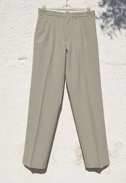 Grey-beige chic pleated high waist straight leg trousers