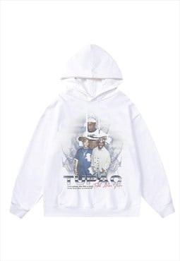 Hip-hop hoodie rapper pullover street slogan jumper in white