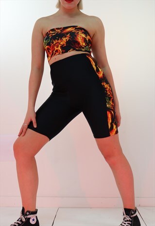 CONTRAST/PANEL SHORTS CO-ORD IN FLAMES/DRAGON