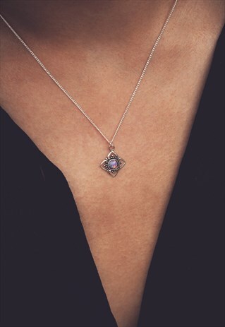 PURPLE OPAL STERLING SILVER PENDANT NECKLACE - KYLA