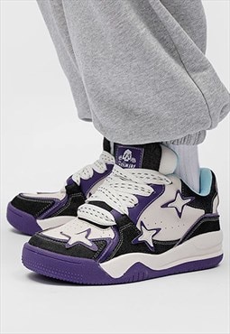 Star patchwork sneakers platform skater shoes in purple