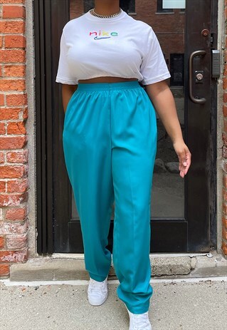 VINTAGE 80S TURQUOISE EASY PANTS (M)