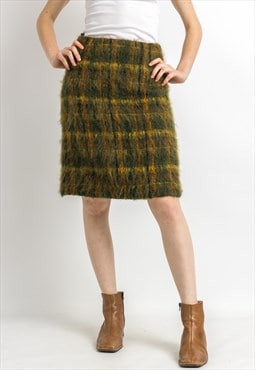 1980s Tartan Mohair Wool Check Knee Length Skirt 5876