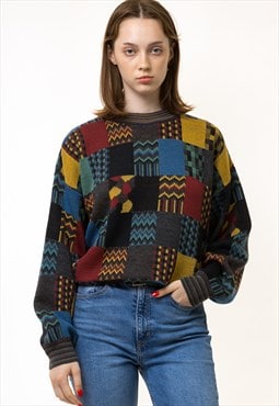 80s Vintage Pattern Knitwear Abstract Wool Sweater 19243