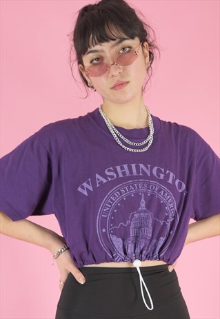 VINTAGE 90S REWORKED CROP TOP PURPLE WITH WASHINGTON PRINT