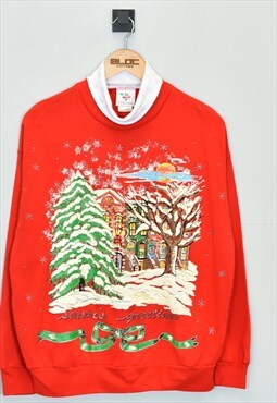 Vintage Season's Greetings Roll Neck Christmas Sweatshirt Re