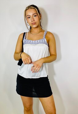 Vintage 00s Y2K Satin Lace Cropped Cami Top