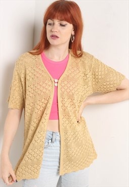 Vintage 80's Crochet Knit Cardigan Gold