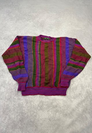 VINTAGE KNITTED JUMPER ABSTRACT PATTERNED CHUNKY SWEATER